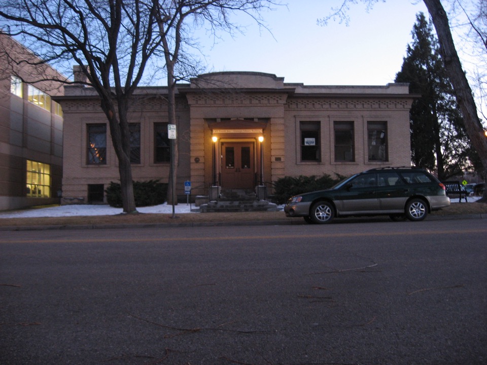 Longmont Carnegie Library facade and entrance path, photographed in 2009